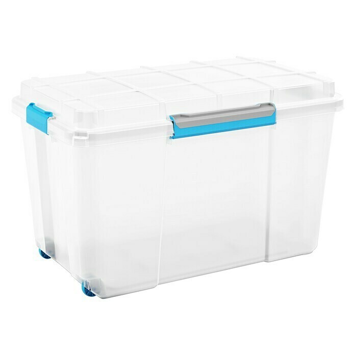 Keter Caja de almacenaje (L x An x Al: 73,5 x 44,5 x 46 cm, Plástico, Transparente, Con ruedas)