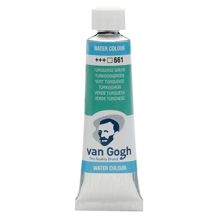Talens Van Gogh Acuarela - Verde turquesa, 10 ml, Tubo - Tubo de pintura de acuarela Van Gogh en verde turquesa (número de color 661) para artistas y aficionados.