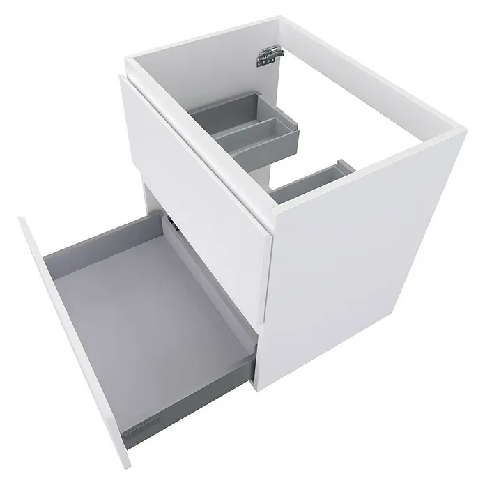 Camargue Espacio Waschtischunterschrank - 60 x 46 x 60 cm, 2 Schubkästen, Gama weiß matt - Weißer Waschtischunterschrank mit offenen Schubladen zur Aufbewahrung von Badutensilien. Praktisches Badmöbel.