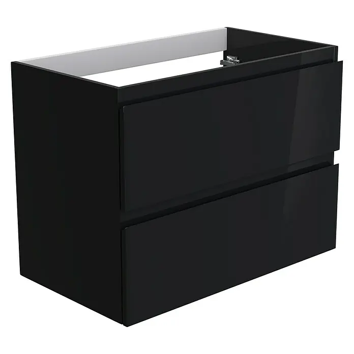 Camargue Espacio Waschtischunterschrank - 80 x 46 x 60 cm, 2 Schubkästen, Gama anthrazit glänzend - Schwarzer Badezimmerschrank mit zwei Schubladen und einem modernen, minimalistischen Design für stilvolle Badezimmerlösungen.