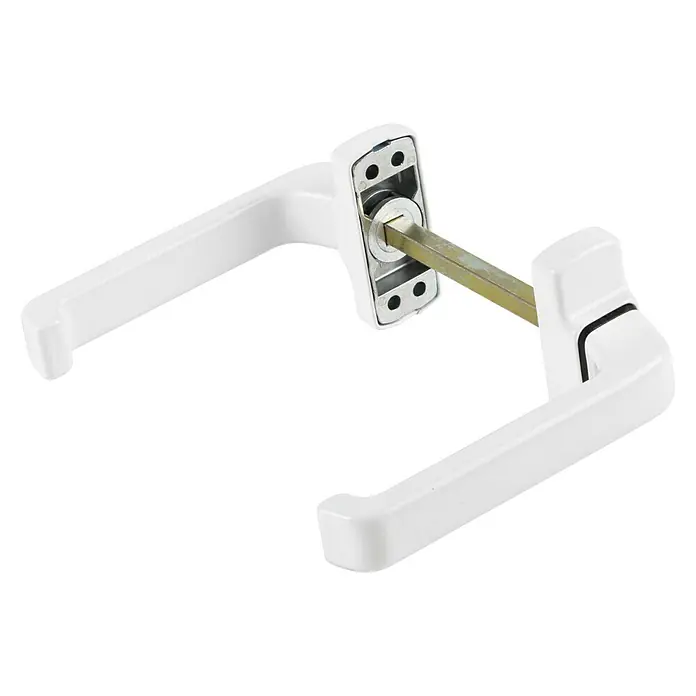 Manilla para ventana BL4456 - Aluminio, Blanco - Manilla blanca para ventana con un husillo cuadrado dorado que sobresale del mango.