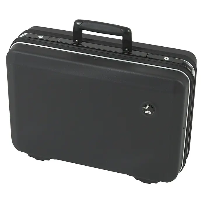 Hepco & Becker Werkzeugkoffer Classic 5111 - L x B: 370 x 490 mm, Höhe: 180 mm, ABS Pro - Abbildung eines schwarzen Hepco & Becker Hartschalenkoffers. Das robuste Design und die sichere Bauweise machen ihn ideal für den Transport.