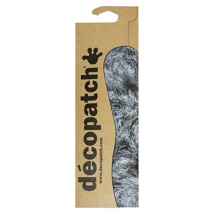 Décopatch Papel decorativo Wool - Gris, 3 ud., 40 x 30 cm - Primer plano de papel Decopatch en gris y blanco con una estructura suelta en un paquete de cartón.
