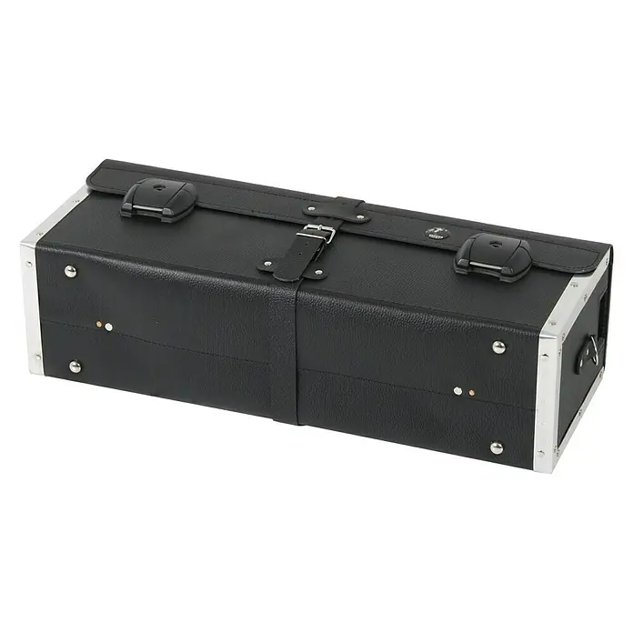 Hepco & Becker Werkzeugtasche Favorit 7125 - Innenmaß: B x T x H: 610 x 160 x 220 mm, Leder - Länglicher, schwarzer Koffer mit silbernen Beschlägen und einem Riemenverschluss. Ideal für den Transport empfindlicher Instrumente oder Ausrüstung.