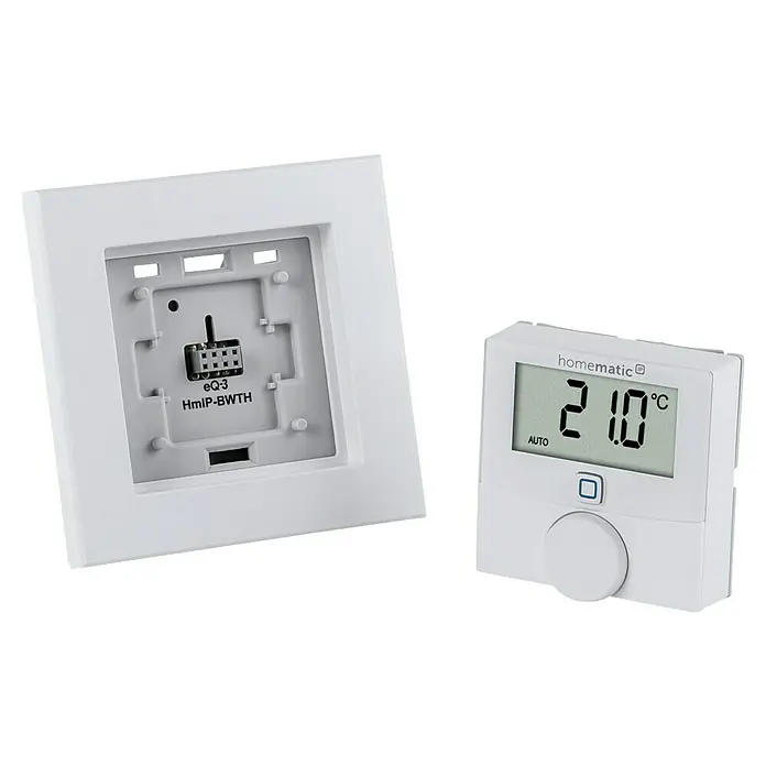 Homematic IP Funk-Raumthermostat HmIP-BWTH - Netzbetrieben, 230 V, 54 x 86 x 86 mm, Weiß - Ein Homematic IP Wandthermostat mit Display und Bedienelementen, ideal zur Steuerung der Raumtemperatur.
