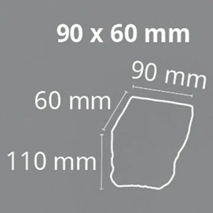 Dekoelement - Konsole, Dunkelbraun, 6 x 9 x 11 cm - Abbildung der Pflastersteine mit einer Abmessung von 90 x 60 mm. Detailzeichnung mit 60 mm, 90 mm und 110 mm Angabe.