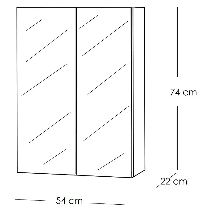 Artysan Armario con espejo Leo 2P - An x Al: 54 x 74 cm, Plástico, Blanco - Ilustración de un armario de baño con espejo de dos puertas, con medidas de altura, anchura y profundidad para una fácil planificación.