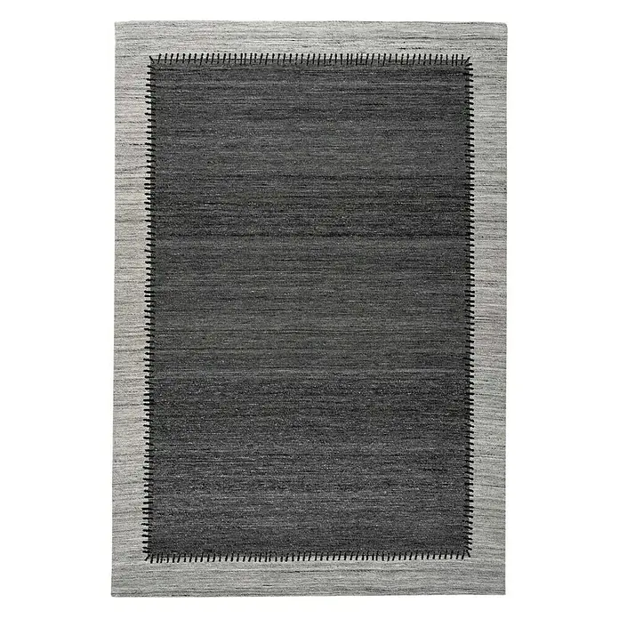 Kayoom Flachgewebeteppich Phoenix - Anthrazit/Grau, 150 x 80 cm, 75 % Wolle - Grauer Teppich mit dunklerem, rechteckigem Mittelteil und hellgrauem Rand. Ein schlichter, stilvoller Teppich für moderne Einrichtungen.