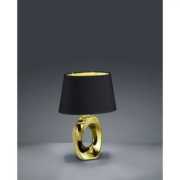 Trio Lighting Lámpara de sobremesa Taba - 60 W, L x An x Al: 38 x 24 x 52 cm, Oro, E27 - Elegante lámpara de mesa con pantalla negra y base ovalada dorada, ideal para añadir un toque de estilo a cualquier estancia.