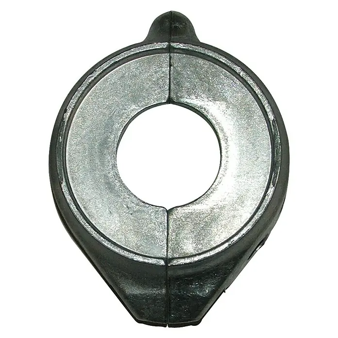 Propelleranode - Zink, Salzwasser, Passend für: Volvo Penta Motoren 3586963/3888305 - Ein einzelnes, silbernes Metallprodukt mit schwarzer Gummiumrandung und einem runden Loch in der Mitte.