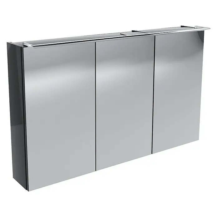 Camargue Stella LED-Spiegelschrank - B x H: 100 x 68,4 cm, Mit Beleuchtung, Grafit - Ein dreitüriger Spiegelschrank in glänzendem Silber. Die obere Ablage bietet zusätzlichen Stauraum und unterstreicht das moderne Design des Schranks.