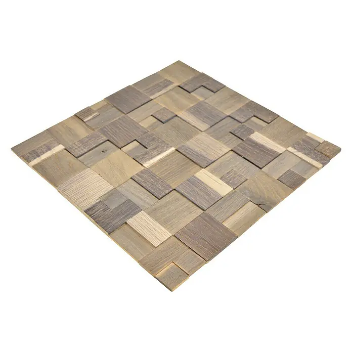 Selbstklebemosaik Wood SWM MC33N - 30 x 30 cm, Grau, Matt - Holzfliesen-Mosaik für Wandverkleidung. Quadratisches Dekorpanel mit einzigartiger Textur und Farbgebung für Innenräume.