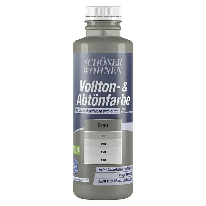 SCHÖNER WOHNEN-Farbe Vollton- & Abtönfarbe - Grau, Matt, 500 ml - Graue "Schöner Wohnen" Vollton- & Abtönfarbe in einer Flasche. Ideal zum Abmischen von Dispersionsfarben und Putzen für Innen- und Außenbereiche.