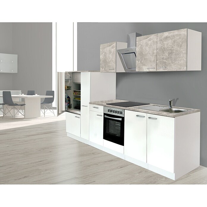 Respekta Composición de cocina (Ancho: 300 cm, Con dispositivos eléctricos, Blanco)