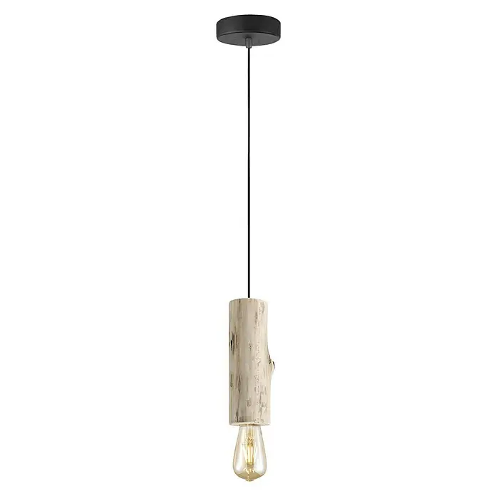 Home Sweet Home Pendelleuchte Billy - Höhe: 130 cm - Moderne Hängelampe mit einem Lampenschirm aus Birkenholz und einer Glühbirne im Vintage-Stil, die ein warmes Licht verbreitet.