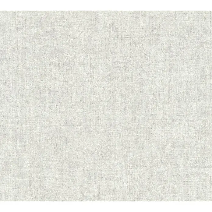 A.S. Création Greenery Vliestapete Strukturuni - Grau, Uni, 10,05 x 0,53 m - Nahaufnahme einer strukturierten, cremefarbenen Tapete, die ein dezentes Leinenmuster zeigt, ideal für schlichte und elegante Innenräume.