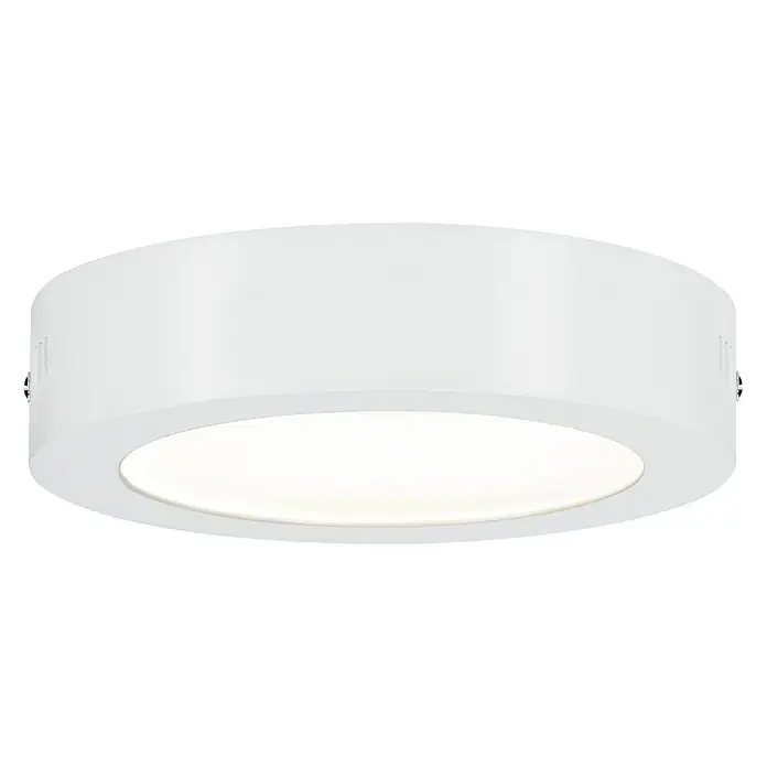 Paulmann LED-Deckenleuchte rund Lunar - 12,5 W, Ø x H: 17 x 3,8 cm, Weiß, Warmweiß - Nahaufnahme einer runden, weißen Deckenleuchte, die ein helles, diffuses Licht abgibt und sich ideal für moderne Innenräume eignet.