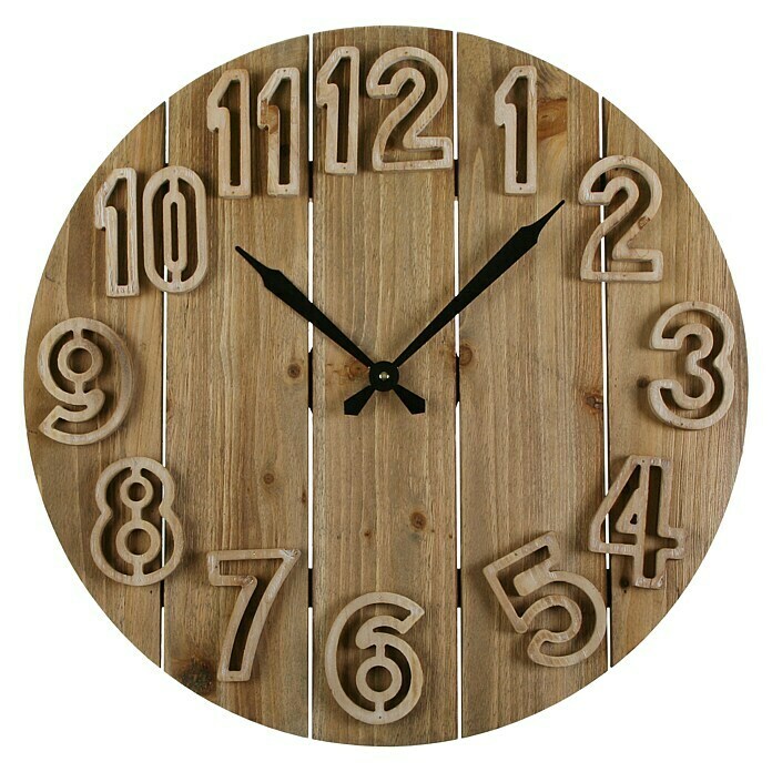 Reloj de pared redondo Clement (Marrón, Diámetro: 60 cm)