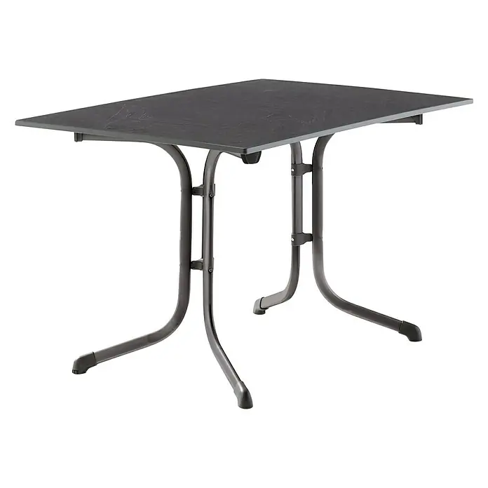 Sieger Boulevard Gartentisch - L x B x H: 120 x 80 x 73 cm, Stahl, Vivodur, Rechteckig, Eisengrau/Anthrazit - Klapptisch mit schwarzer Tischplatte und Metallgestell für den Innen- und Außenbereich.