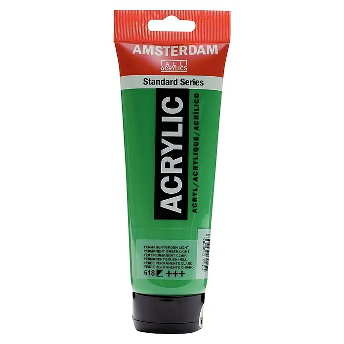Talens Amsterdam Pintura acrílica Standard - Verde permanente claro, 250 ml, Tubo, Brillante - Un tubo de pintura acrílica Amsterdam Standard Series en verde permanente claro, ideal para artistas y artesanos.