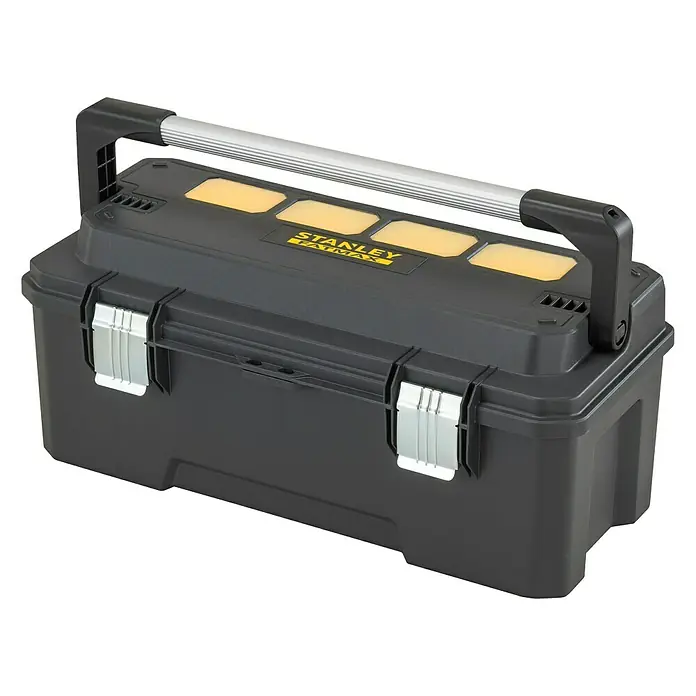 Stanley FatMax Werkzeugkasten Pro CantileverKunststoff, Fassungsvermögen: 39 l, 26″ - Eine robuste Stanley Fatmax Werkzeugkiste mit Tragegriff und stabilen Verschlüssen für sicheren Transport von Werkzeugen.