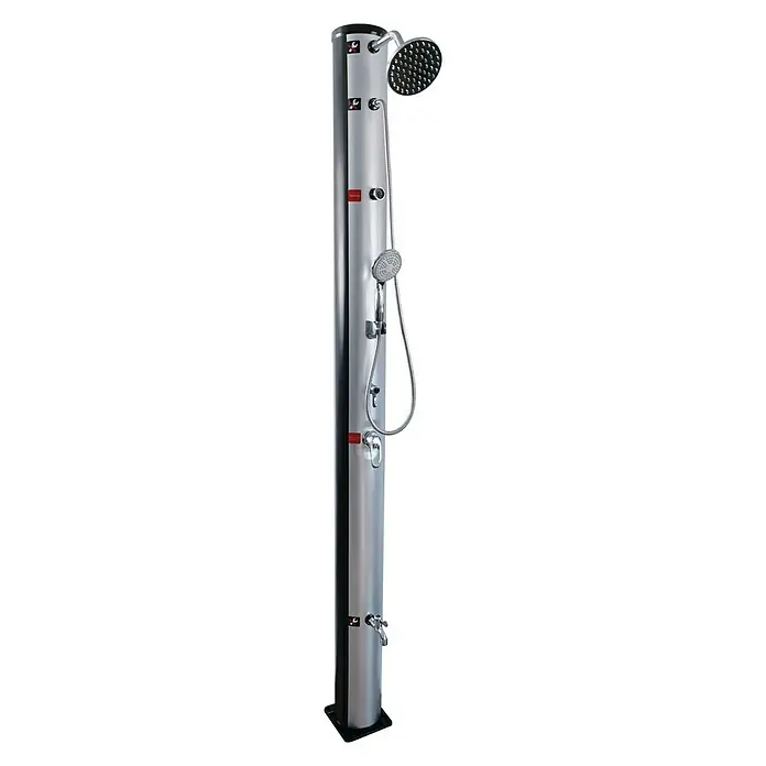 myPool Solardusche Kombi - Höhe: 220 cm, Kunststoff, Schwarz/Silber, 40 l - Moderne Gartendusche aus Edelstahl mit mehreren Duschköpfen und Bedienelementen. Ideal für den Außenbereich und Poolbereiche.