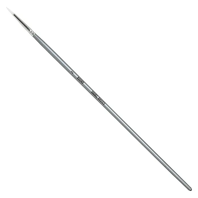 Liquitex Basics Rundpinsel - Größe Pinsel: 2, Nylonfaser, Holz - Nahaufnahme eines runden Acryl-Pinsels der Größe 2 von Basics, ideal für feine Detailarbeiten und verschiedene Maltechniken.