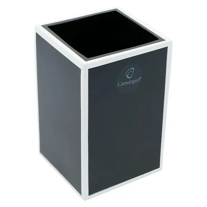 Camargue Couture Zahnputzbecher - Polyresin, Schwarz/Weiß - Elegantes Camargue-Badezimmeraccessoire, ein stilvoller, rechteckiger Behälter in Schwarz und Weiß, der Ihrem Badezimmer einen Hauch von Eleganz verleiht.