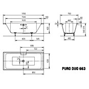 Kaldewei Badewanne Puro Duo 663 (170 x 63 cm, Stahl-Email, Alpinweiß)