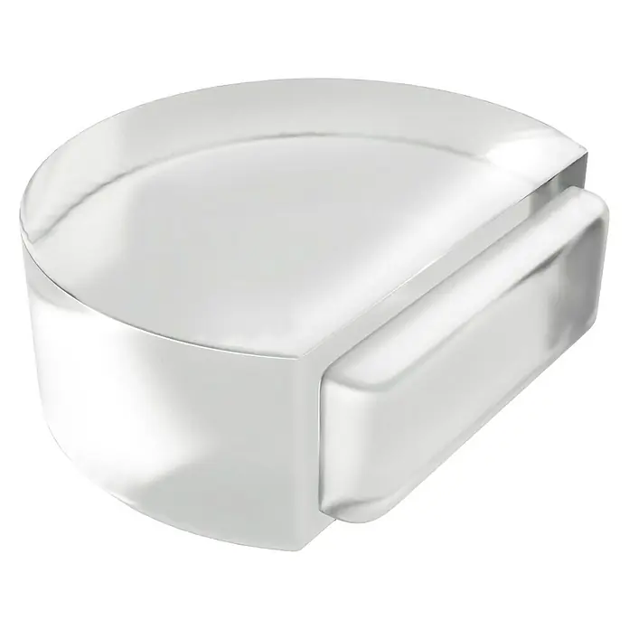Türstopper selbstklebend - L x B x H: 35 x 46 x 15 mm, Transparent, Selbstklebend - Klares, halbmondförmiges Möbelstück mit hervorstehendem rechteckigem Block, perfekt für moderne Wohnräume.