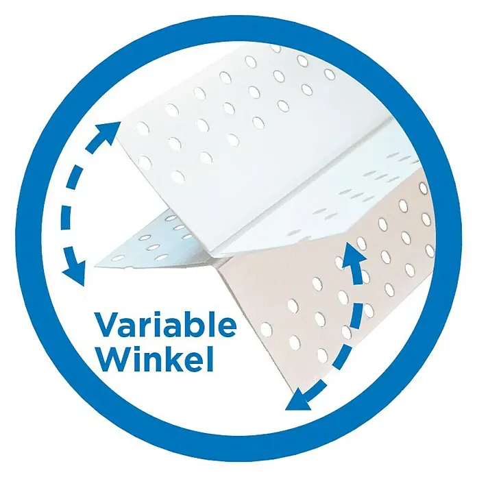 Rigips Kantenschutz für Trockenbau Aqua Bead - 25 m, Kunststoff, Flexibel - Bild einer flexiblen Eckleiste zur Verwendung im Bauwesen. Die Leiste ist gelocht und variabel einstellbar.