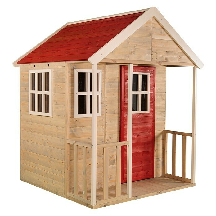 Wendi Toys Spielhaus (120 x 120 cm, Holz, Natur/Rot)