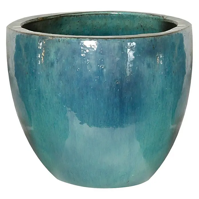 Mega Collections Pflanztopf Korsika - Außenmaß (Ø x H): 41 x 33 cm, Keramik, Grau - Elegante, eisblaue, glänzende Keramikvase, ideal für Zimmerpflanzen und als stilvolles Dekorationselement für Ihr Zuhause.
