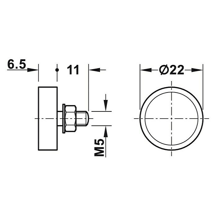 Häfele MagnetverschlussHaftkraft: 3 kg, M5 Front View