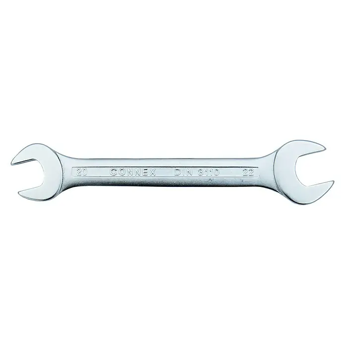 Connex Llave fija de doble boca - Ancho de llave: 20 mm - 22 mm, DIN 3110 - Llave fija de doble boca Connex, tamaños 20 y 22, fabricada en metal resistente, ideal para diversos trabajos de atornillado en taller y hogar.