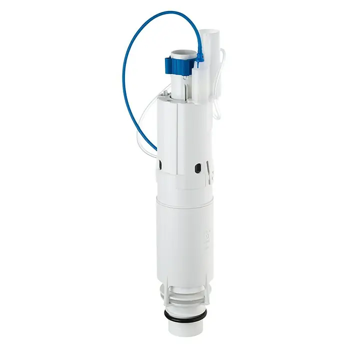 Grohe Ablaufventil Dual Flush - Geeignet für: 2-Mengen-Spülkästen - Nahaufnahme eines weißen Toilettenfüllventils mit blauen Akzenten, das für Sanitärinstallationen unerlässlich ist.