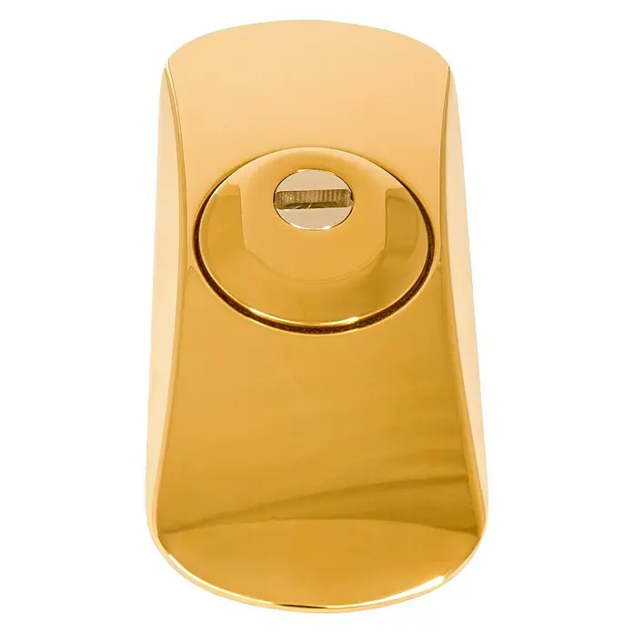 Lince Escudo para cerraduras SQDO con recubrimiento en PVD - Latón - Primer plano de un botón giratorio dorado brillante. El producto está bien elaborado y tiene un diseño elegante.
