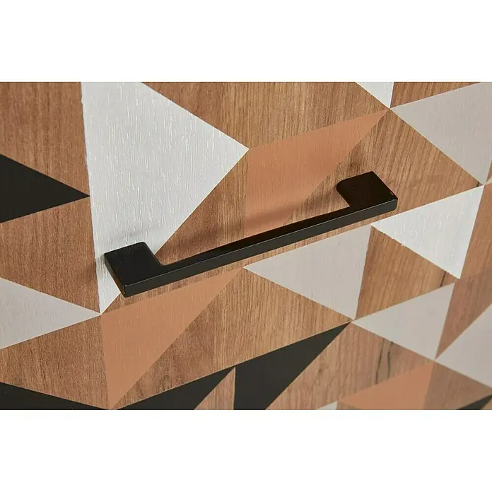 Phönix Spectral Kommode - L x B x H: 45 x 100 x 105 cm, Holzfarben, Anzahl Schubladen: 3 Stk. - Nahaufnahme einer Kommode mit geometrischem Muster und einem modernen, schwarzen Griff.
