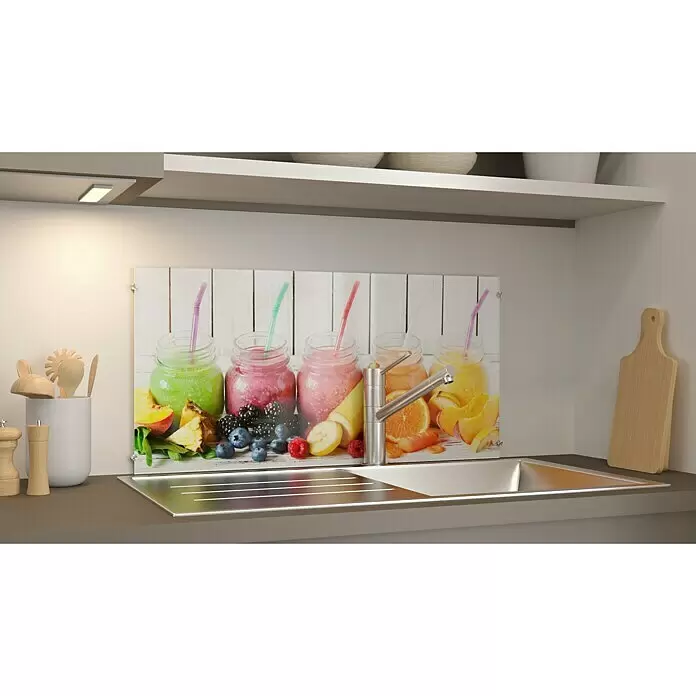 CUCINE Küchenrückwand - Colored Smoothies, 80 x 40 cm, Stärke: 6 mm, Einscheibensicherheitsglas (ESG) - Linke Seitenansicht