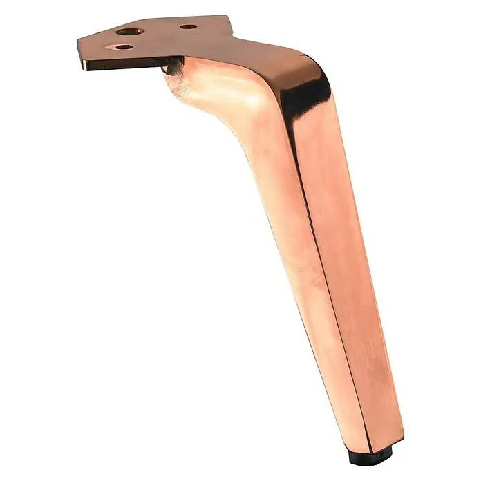 Hettich Möbelfuß Lanoia - L x B x H: 7 x 7,7 x 17 cm, Traglast: 50 kg, Stahl, Kupfer - Nahaufnahme eines einzelnen, kupferfarbenen Möbelfußes mit Befestigungsplatte.