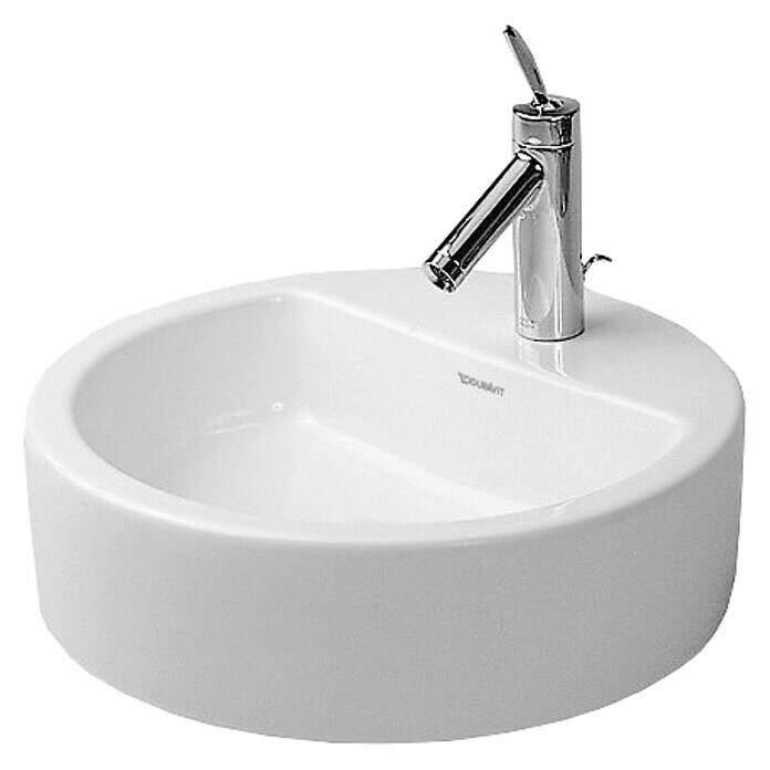 Duravit Starck 1 WaschschaleDurchmesser: 48 cm, Mit schmutzabweisender Glasur, Hahnloch: Mitte, Mit Überlauf, Weiß Front View