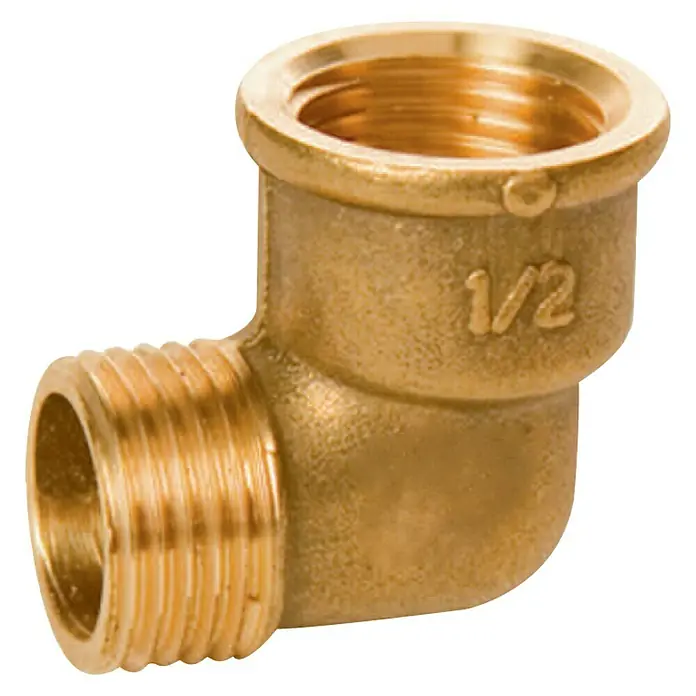Codo M-H - Rosca interior: ⅜″, 90 ° - Codo de latón con rosca de 1/2 pulgada, ideal para fontanería y para conectar tuberías en un ángulo de 90 grados.