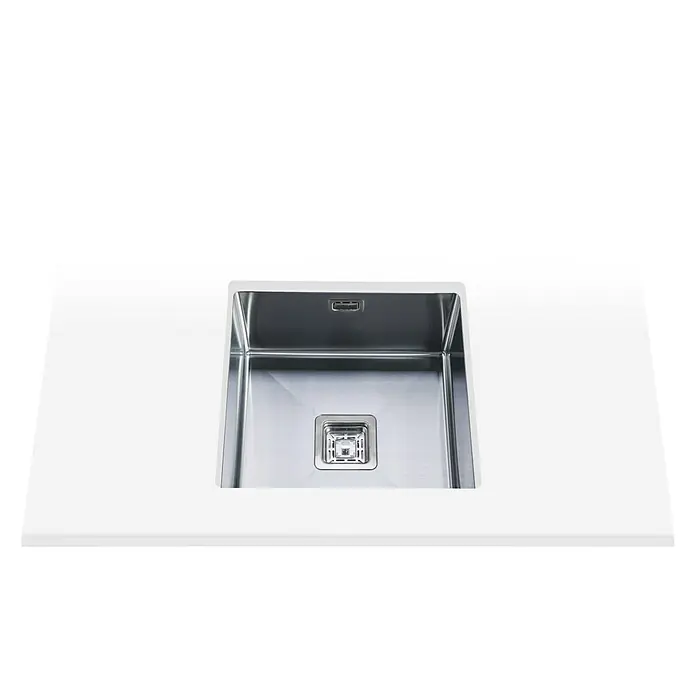 Edesa Fregadero encastrable - 44 x 44 cm, Acero inoxidable - Fregadero moderno de acero inoxidable incrustado en una encimera blanca, un complemento elegante para cualquier cocina.