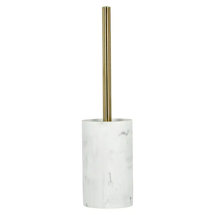 Camargue WC-Bürstengarnitur Marmel - Polyresin, Weiß - Ein eleganter Toilettenbürstenhalter mit Marmorbasis und goldenem Griff. Stilvolle Badaccessoire für jedes moderne Badezimmer.