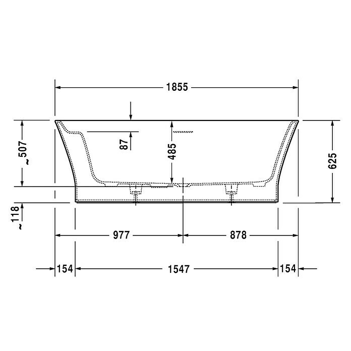 Duravit Cape Cod Freistehende Badewanne185,5 x 88,5 cm, Mineralguss, Weiß Front View