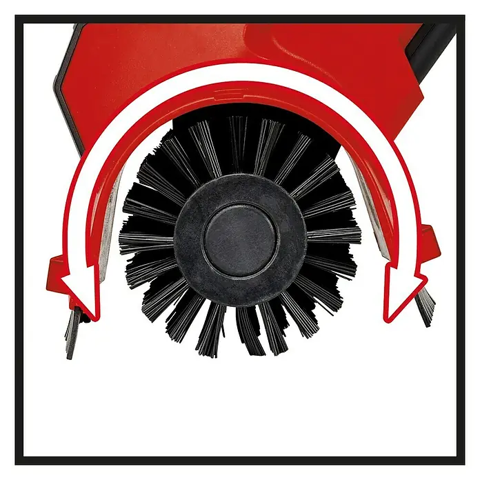 Einhell Power X-Change 18V Akku-Oberflächenbürste Picobella 18/215 - 18 V, Ohne Akku - Detailansicht einer rotierenden Bürste einer Reinigungsmaschine, die die Funktionsweise des Geräts veranschaulicht.