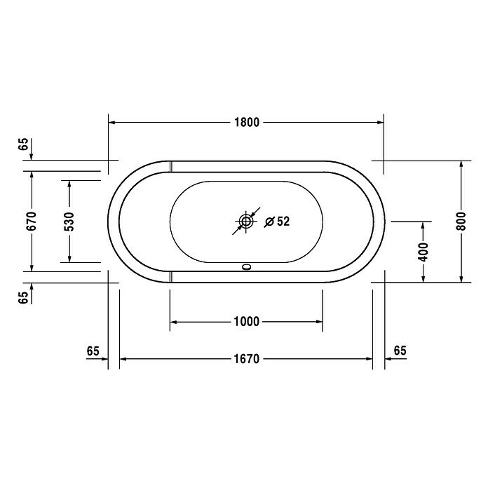 Duravit Starck 1 Freistehende Badewanne180 x 80 cm, Sanitäracryl, Weiß Front View