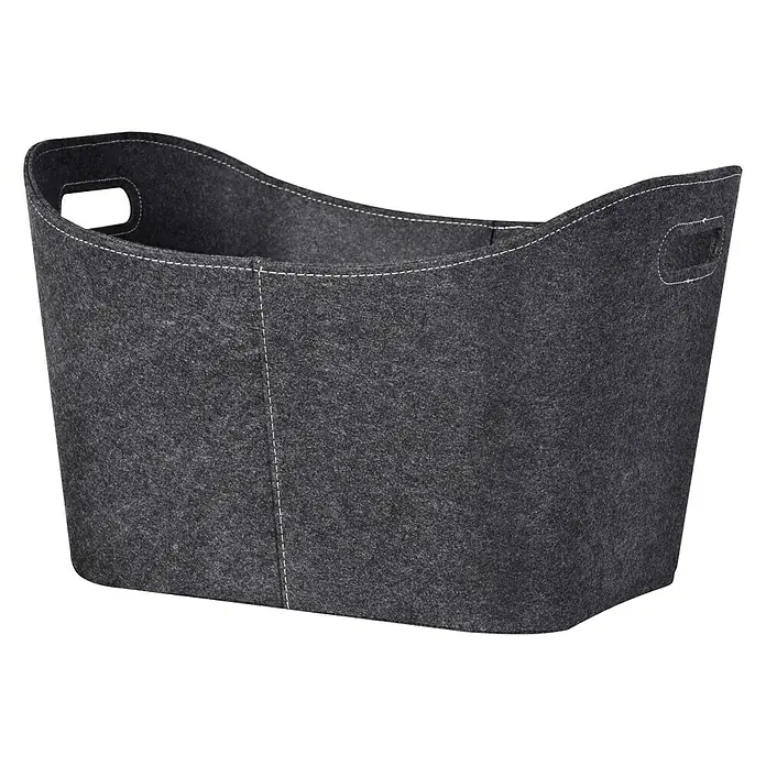 Firefix Filzkorb - 42 x 56 x 35 cm, Anthrazit - Grauer Filzkorb mit weißen Ziernähten und Griffen. Ideal für Ordnung und Aufbewahrung im Haus.