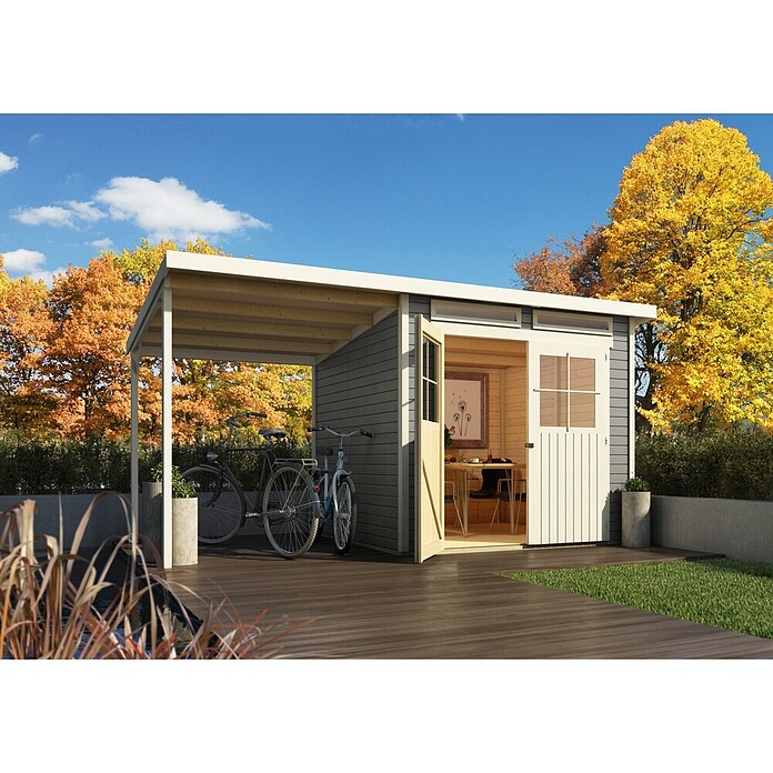 Karibu Gartenhaus (Terragrau, Holz, 3,02 m², Mit Anbau)