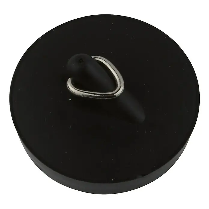 Ventilstopfen - Durchmesser: 38,5 mm - Ein schwarzer runder Spülbeckenstöpsel mit einem Ring für einfachen Gebrauch, ideal für Waschbecken und Badewannen.